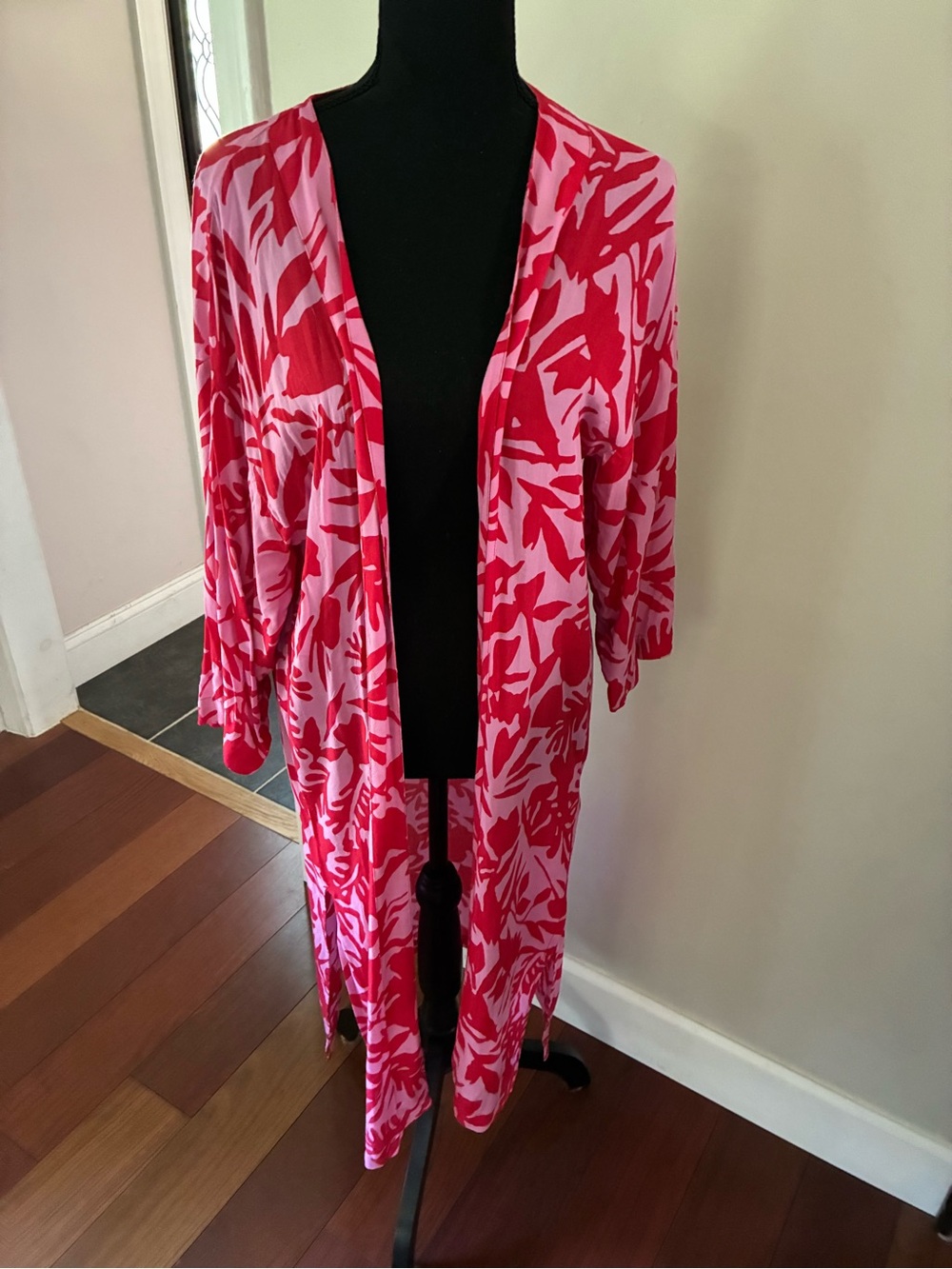 LOFT Pink and Red Long Sleeve Floral Duster